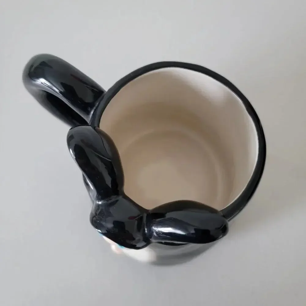 Stylized Cat Ceramic Mug Black Cream Figural Coffee Cup Cat Lover Collectible